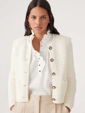 ba&sh Cream Bouclé Knit Button Cardigan